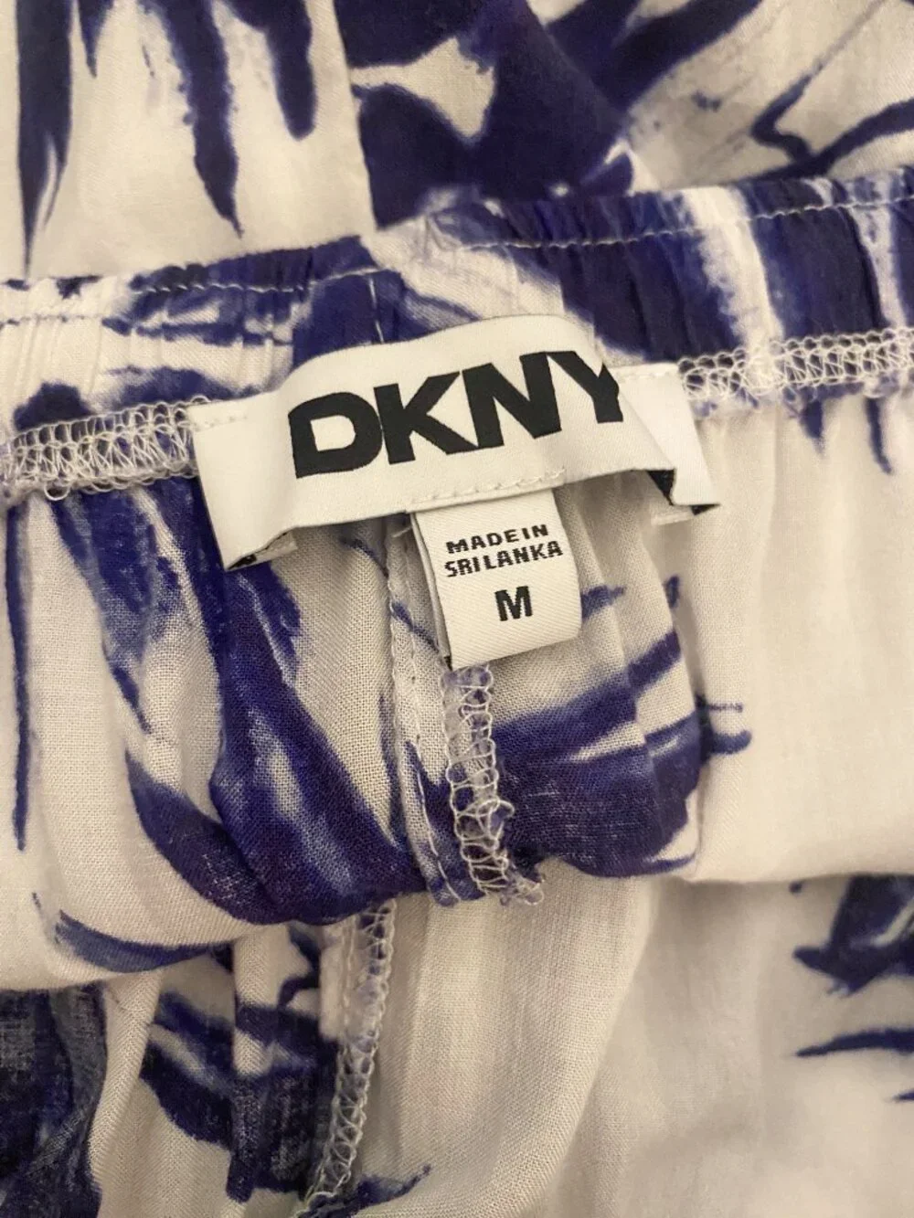 DKNY Navy Blue Palm Tree Vacation Pajama Lounge Wide Leg Drawstring Pants M
